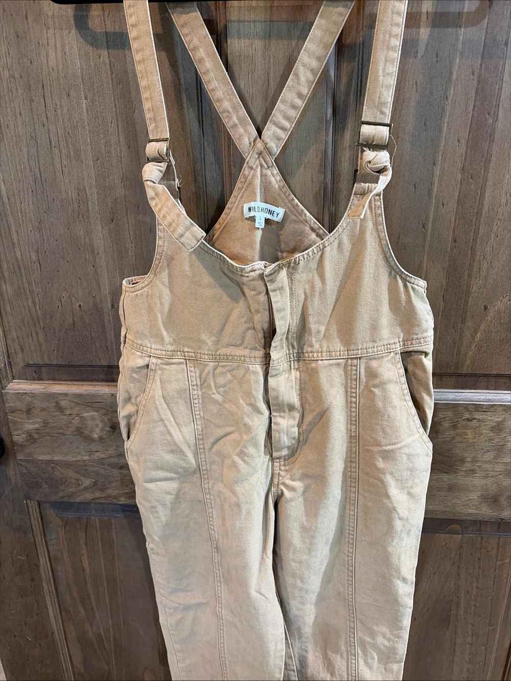 Wild Honey Women's Tan Carpenter-Style Denim Overalls